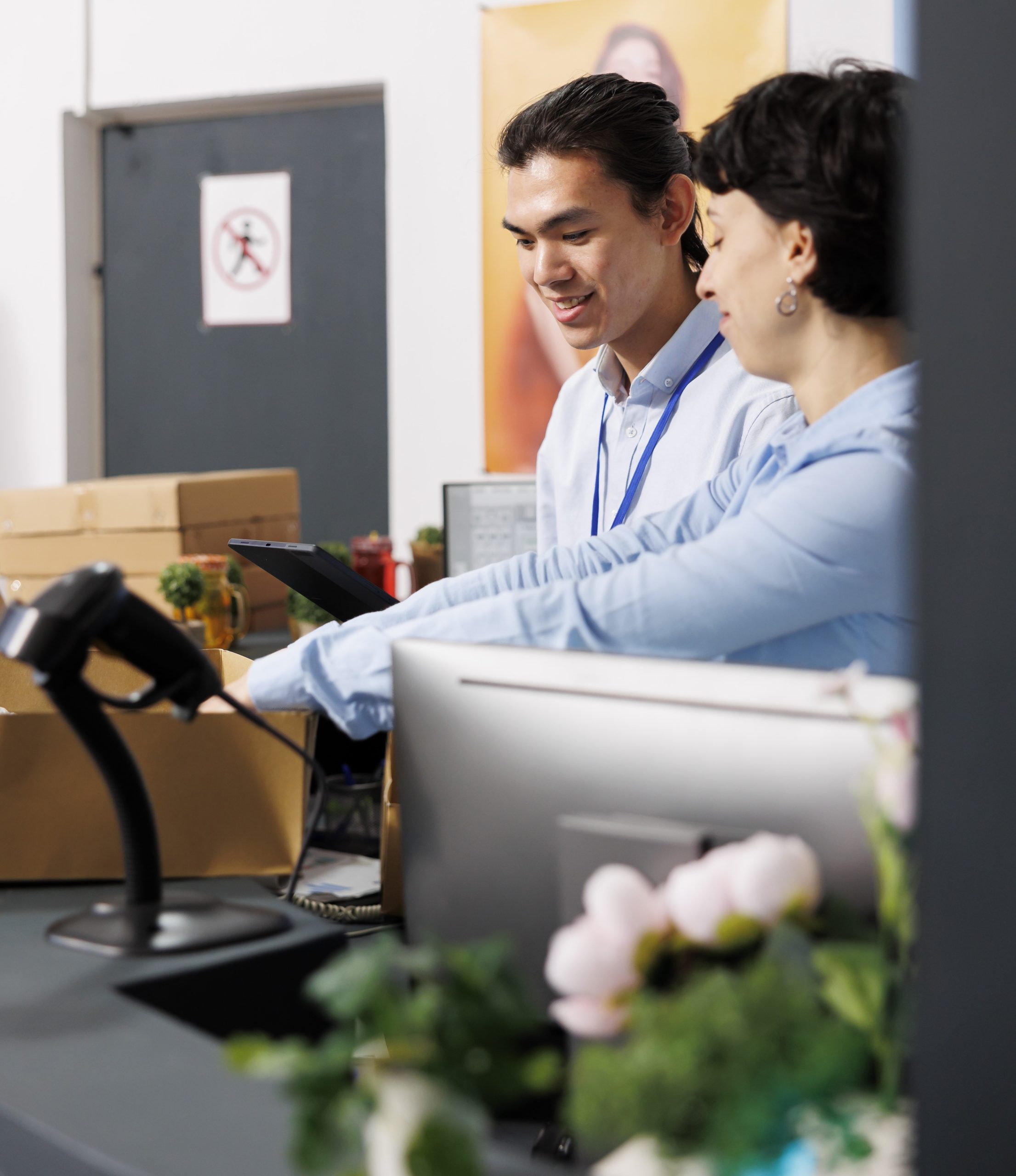 People preparing online orders